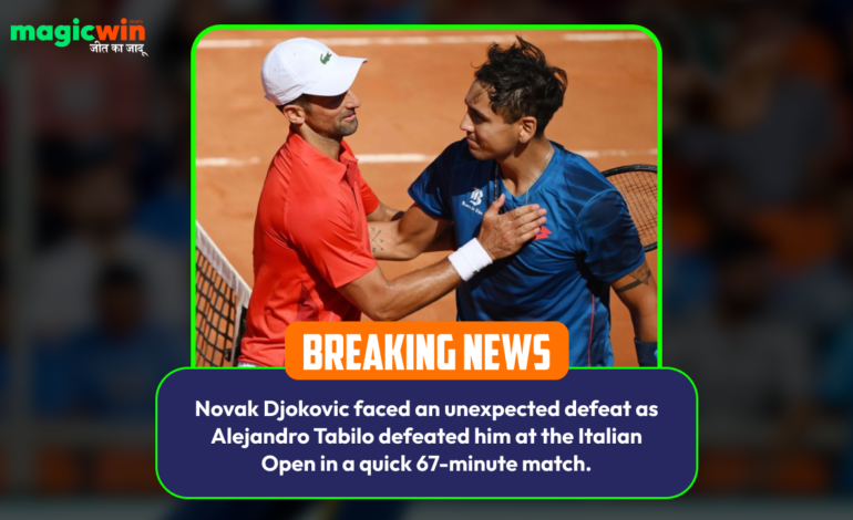  Novak Djokovic faced an unexpected defeat as Alejandro Tabilo defeated him at the Italian Open in a quick 67-minute match.